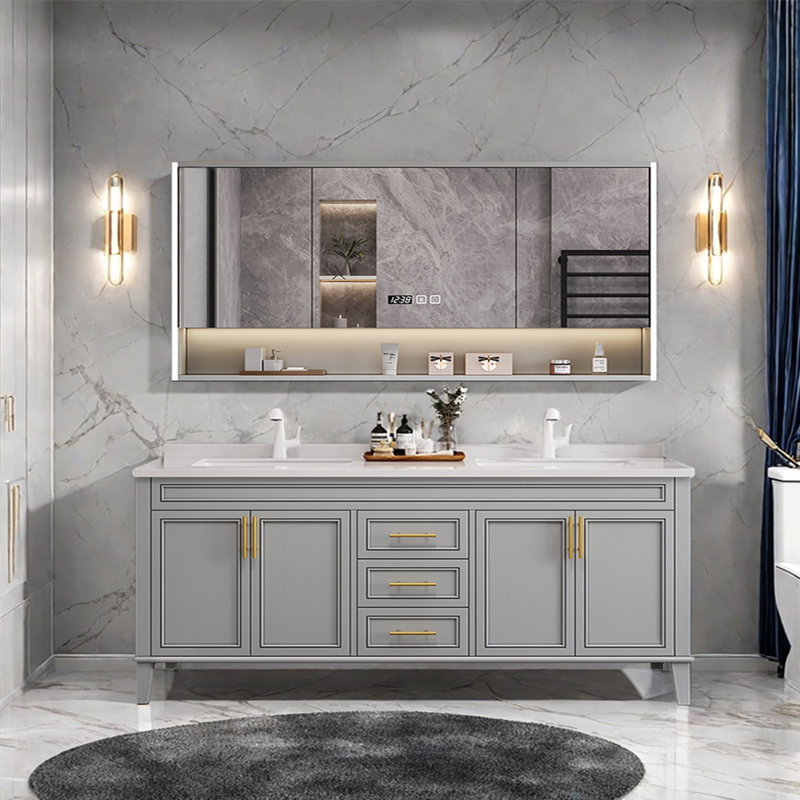 Simple modern French style bathroom cabinet, Light Gray, 32.28'' H x 62.99'' W x 21.65'' D