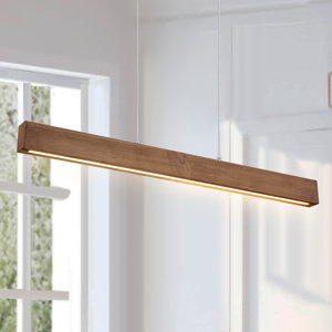 1 Light Kitchen Linear Led Pendant With Wood Accents