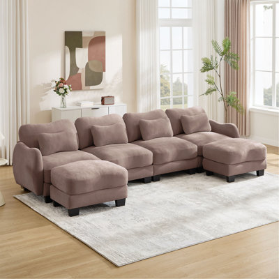 Canapé en U surdimensionné en chenille avec 4 coussins de taille exquise, canapé 4 places avec 2 repose-pieds mobiles, design incurvé ergonomique, canapé modulaire facile à assembler pour le bureau du salon