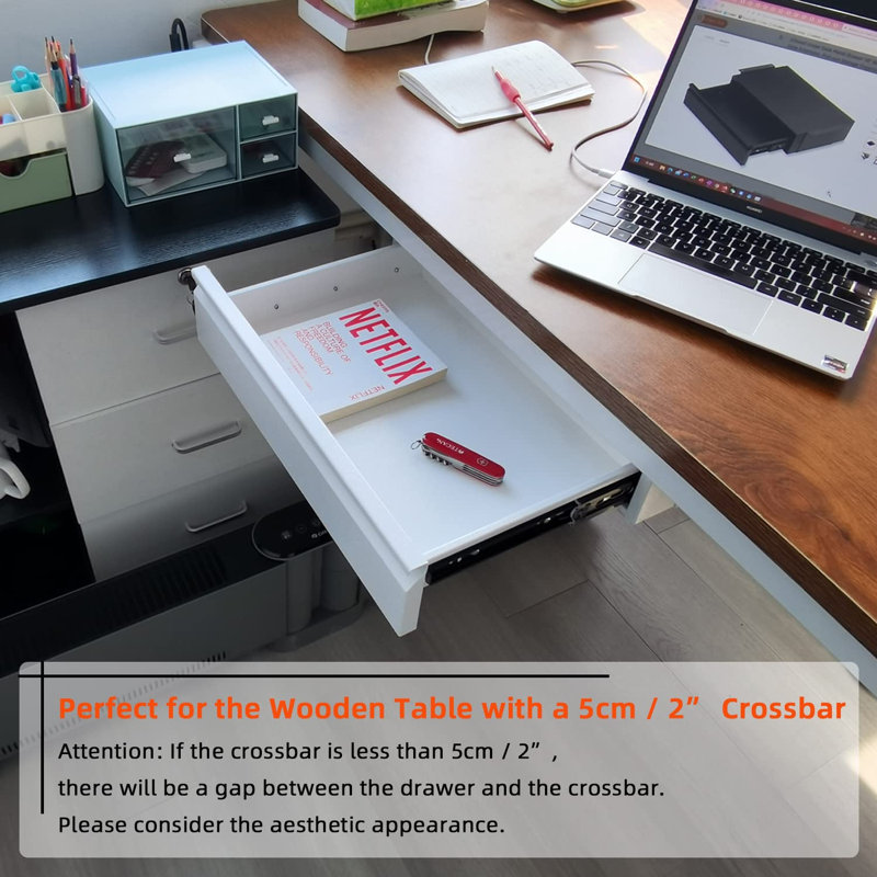 Under Desk Drawer 18", Pull-Out Storage Organizer With Tall Brackets Mounted Under Wooden Table With A Max 2" Crossbar, Black_Tall Version