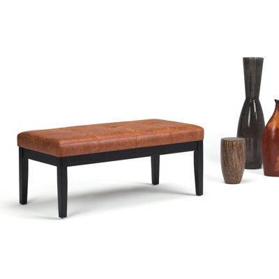 Lacey 41"W Vegan Leather Contemporary Tufted Ottoman Bench with Stitching Detail