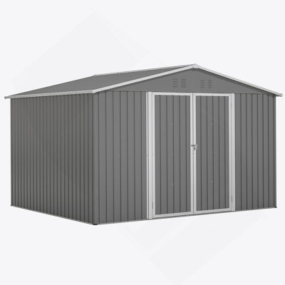 10X8 FT Outdoor Tool Storage Shed With Metal Foundation & Lockable Doors,  All Weather Metal Sheds