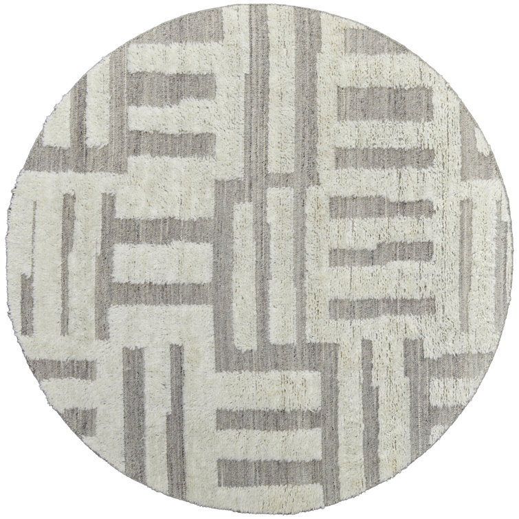 Jalaycia Geometric Hand Loomed Wool Area Rug in Gray