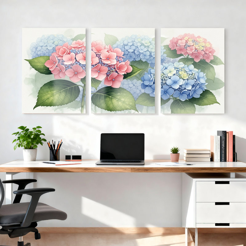 Hydrangea, reproduction d'art sur toile tendue sur toile, ensemble de 3, H 36 po x l 72 po