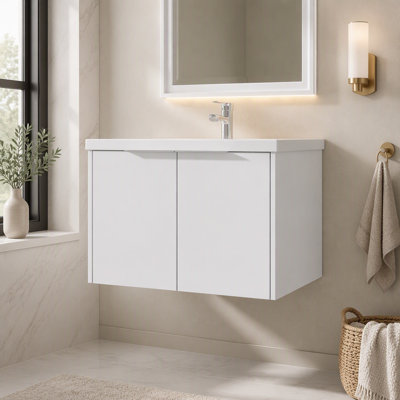 Meuble-lavabo flottant 30 po avec lavabo, armoire de contreplaqué murale, porte à fermeture en douceur, lavabo en céramique anti-débordement