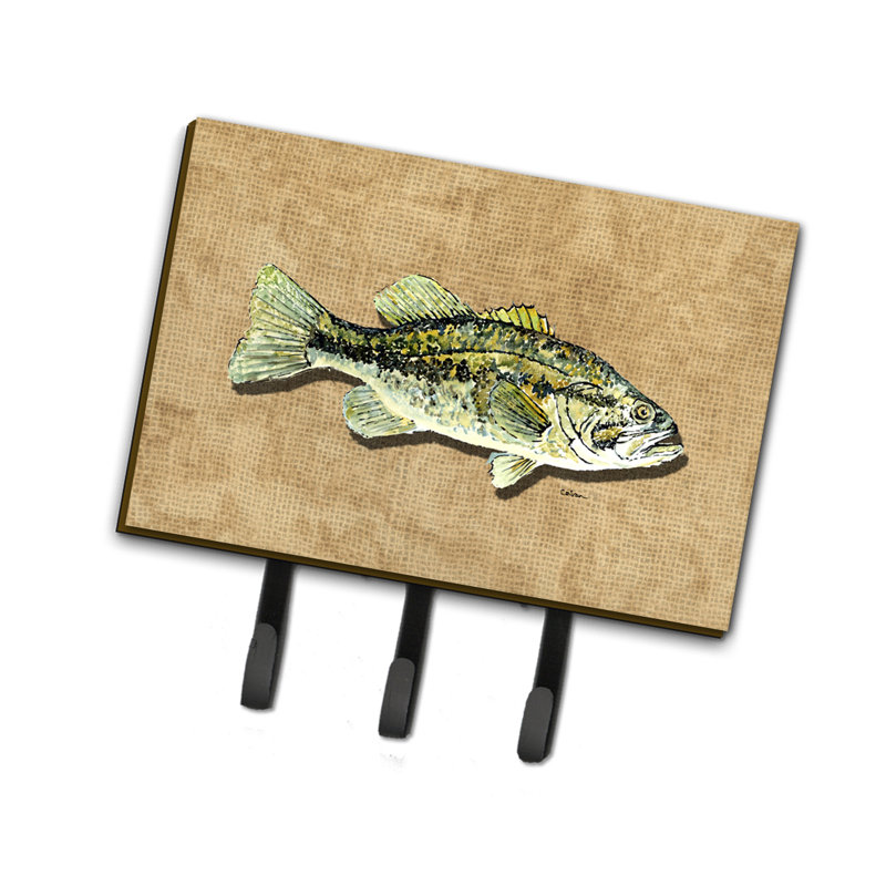 bass fish wall hooks Fishing Fisherman Big Hook Car Ornament, 2D Flat Car Rear View Mirror Accessories, Rearview Mirror Charm near a doorway Colorful Wooden Bass Shaped Decorative