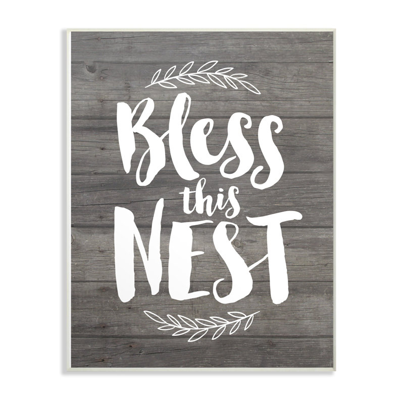 «Bless this Nest Planks» par lettré et doublé - impression d'art textuel, H 19 po x l 13 po x P 0,5 po, Plaque murale