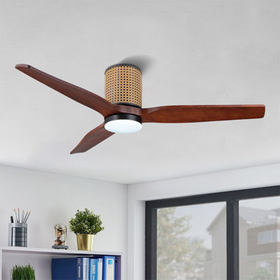 52 po Ventilateur de plafond encastré 3 pales en bois massif avec lumière DEL