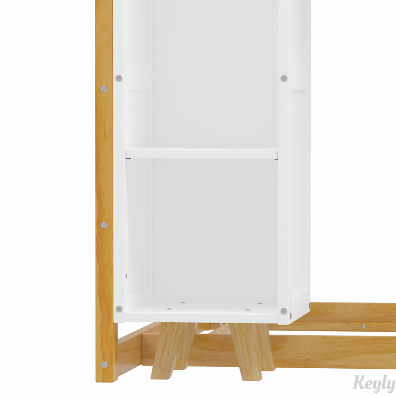 Lit en bois avec garde-robe mobile, Naturel