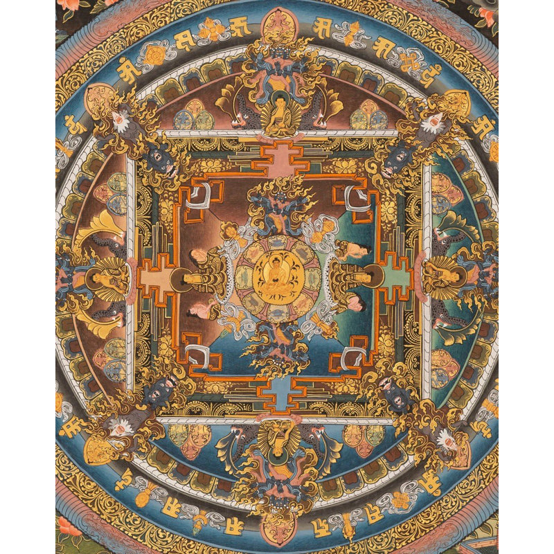 Mandala Thangka (sans brocart) | Or pur 24 carats, gouache et acrylique sur toile de coton