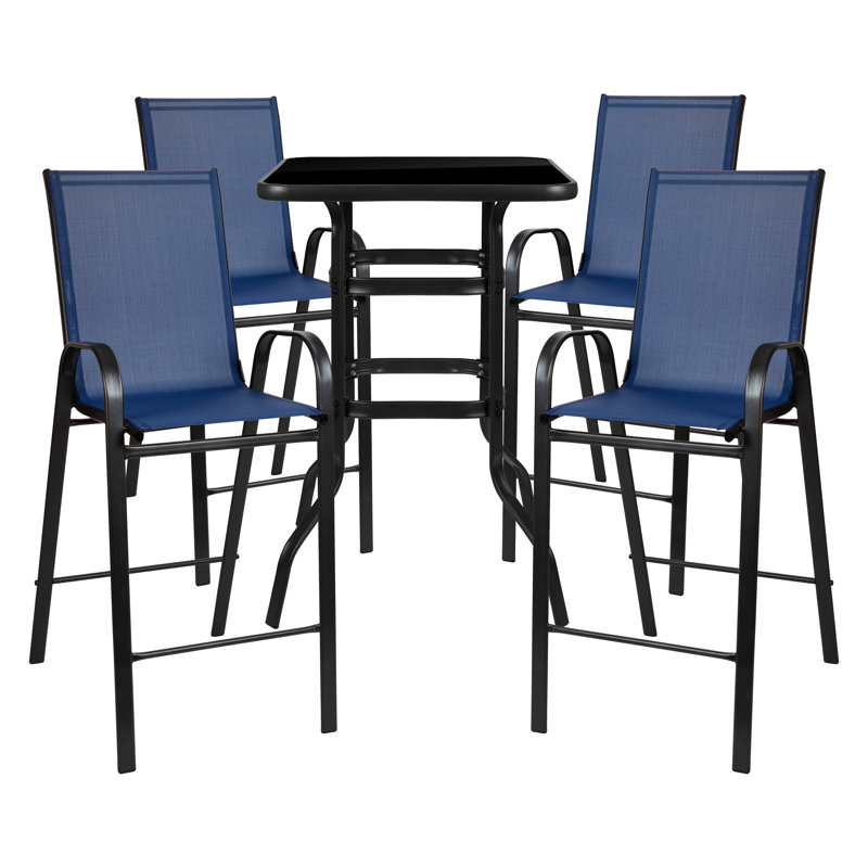 Outdoor Dining Set - 4-Person Bistro Set - Outdoor Bar Table with All-Weather Patio Stools, Navy