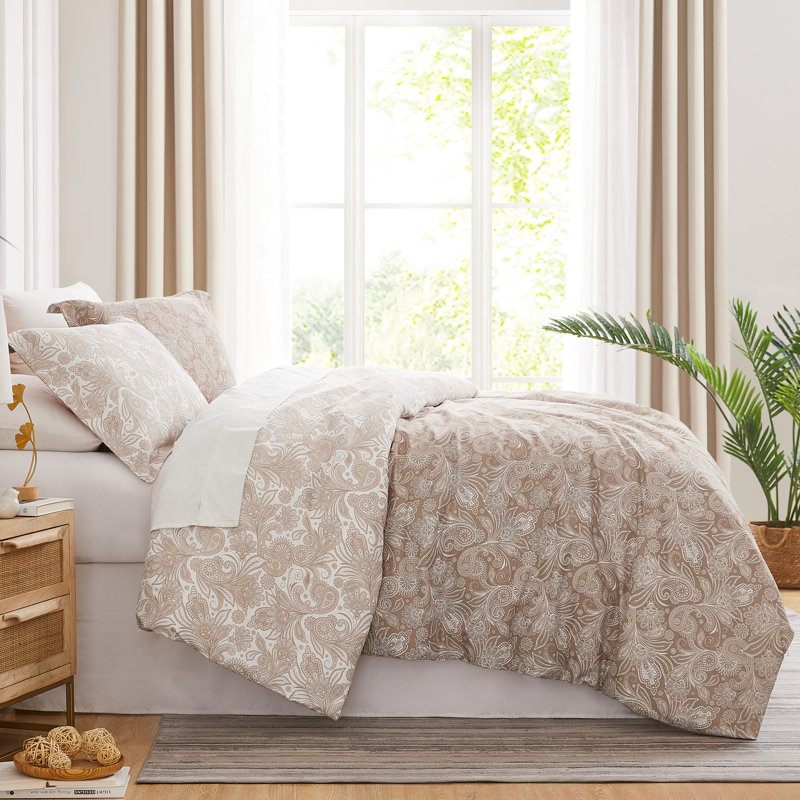 Paisley Taupe and Blue Microfiber Twin/Twin XL Duvet Cover Set