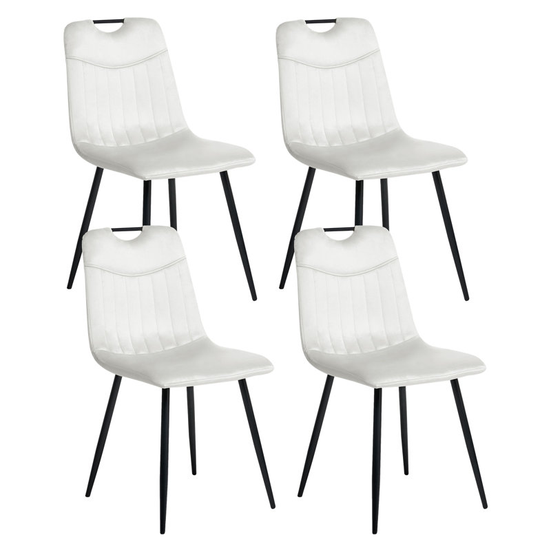 Set of 4 Dining Chairs ARGYLE Velvet, White