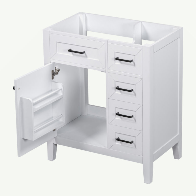 Meuble-lavabo de 30 po sans lavabo, base d'armoire seulement, armoire de salle de bain avec tiroirs, structure solide et panneau de fibres à densité moyenne