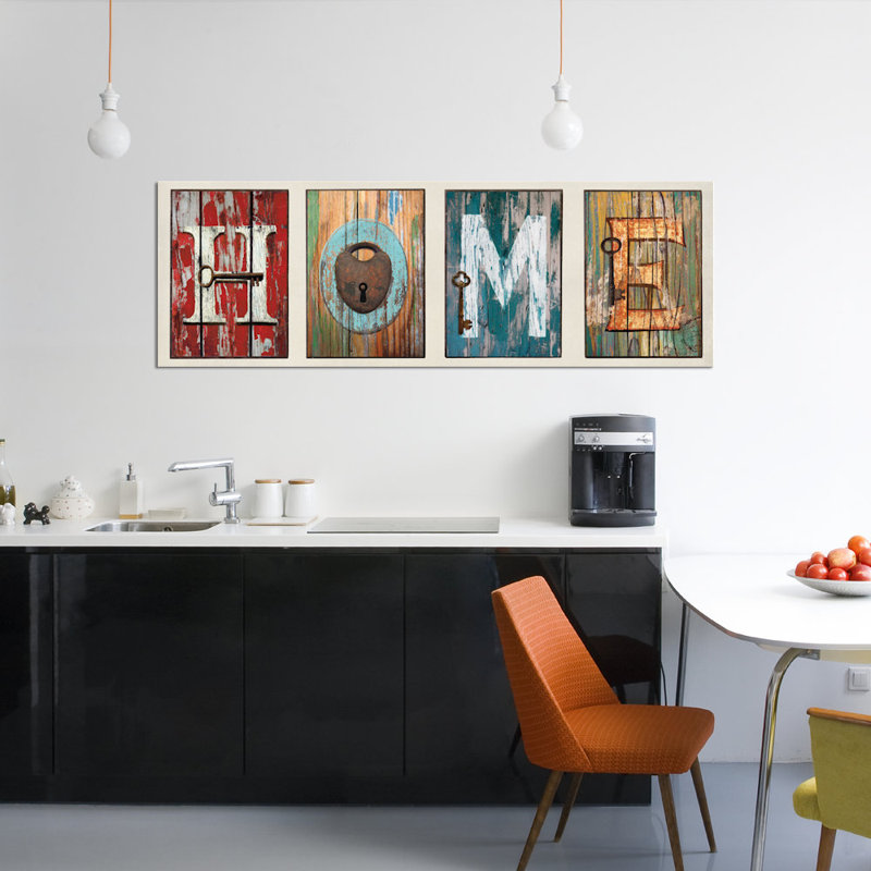 «Home», art textuel sur toile, H 24 po x l 72 po x P 1,5 po, Toile tendue