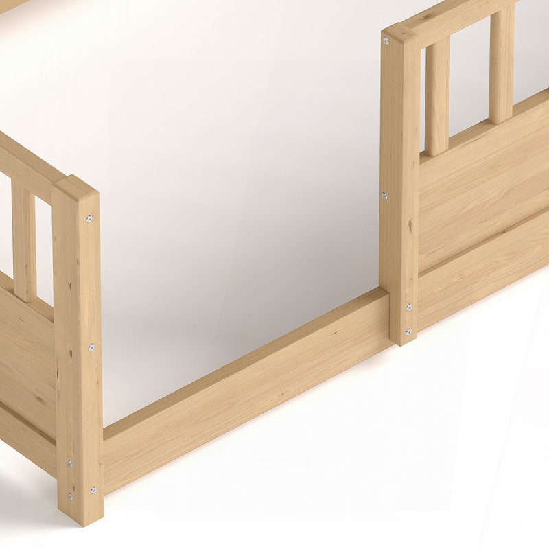lit en bois avec garde-corps de clôture, Naturel, Simple