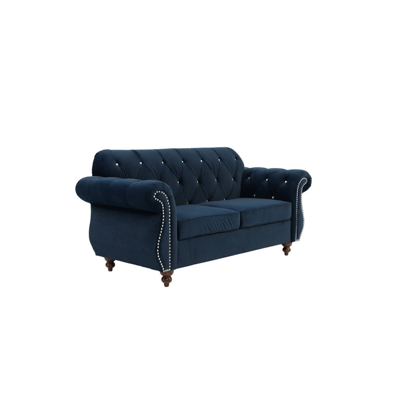 Causeuse formelle de luxe 1pc en velours indigo avec coussins 2 places, Indigo