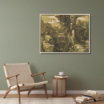 "Landscape with Waterfall" by  Hendrick Goltzius - Gallery Wrap Canvas Wall Art