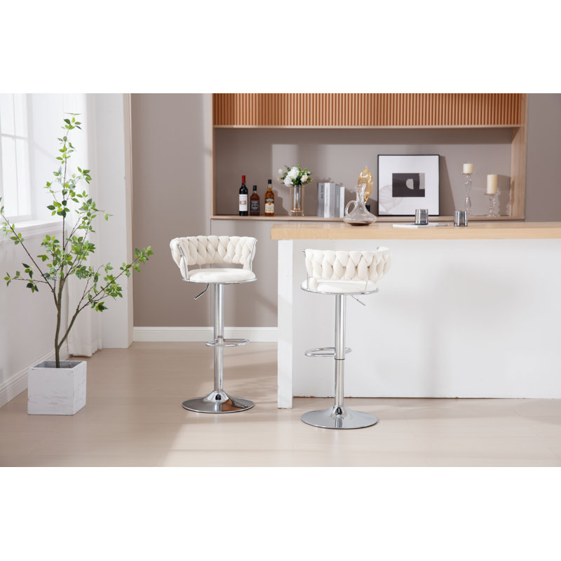 Tabouret de bar rotatif à hauteur ajustable, Blanc