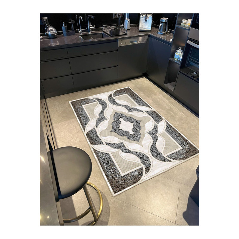 Tapis lavable à motifs géométriques abstraits, Tapis de couloir 2 pi 6 po x 9 pi 10 po inclus