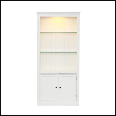 Grandes tablettes de 78,75 po avec plafonnier réglable à DEL 5 couleurs, bibliothèques de style rétro avec tablettes en verre trempé pour le salon, la maison, le bureau, le studio ou l'espace de travail, blanc