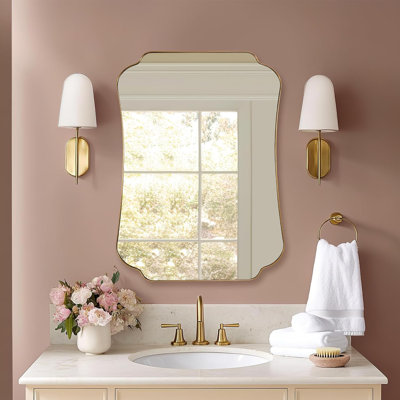 Contemporary Concave Edge Scalloped Bathroom Vanity Mirror | Stainless Steel Frame