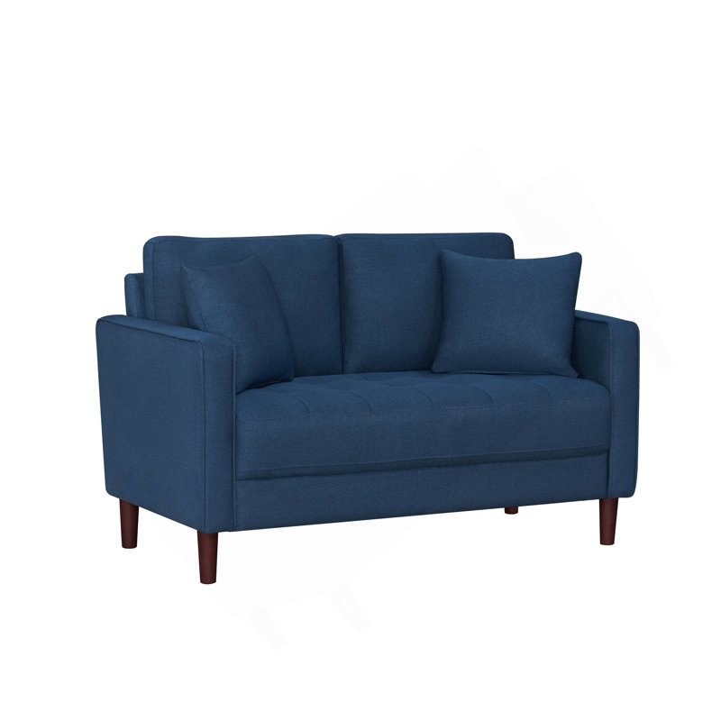 Causeuse contemporaine en tissu bleu avec coussins rembourrés et moelleux capitonnés, Blue