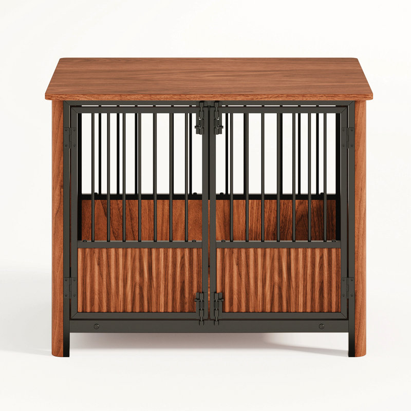 Cage pour chien en bois de noyer cannelé pour petits et moyens chiens, H 25,2 po x l 31,5 po x P 23,62 po