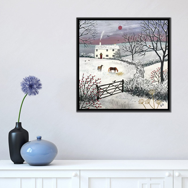 «Winter Grazing», reproduction sur toile, H 18 po x l 18 po x P 1,5 po, Toile avec cadre noir, Pas de tapis