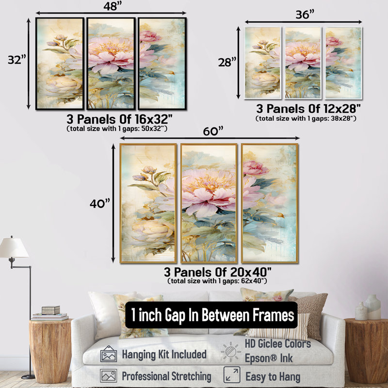 Millville - ensemble d'art mural pivoine, Brun, H 32 po x l 48 po