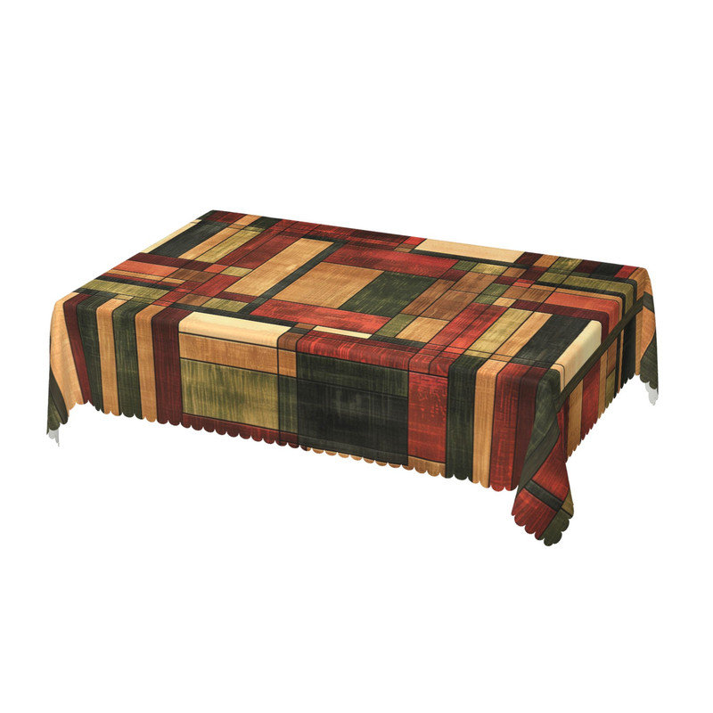 Retro Style Abstract Board Pattern Washable Polyester Tablecloth, 70.8" W x 86.6" L