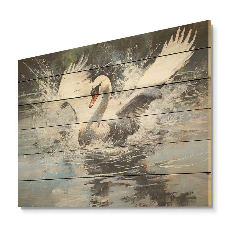 Saw Elegance In Motion I - cygnes, art sur bois de pin naturel, H 10 po x l 20 po