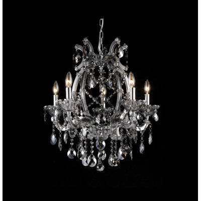 5-Light Chrome Chandelier With Smoke Crystals