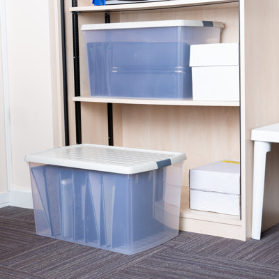 Wham Clip 62L Rectangular Plastic Storage Boxes with Secure Clip Lock Lids. L:59.5 x W:39.5 x H:33.5cm