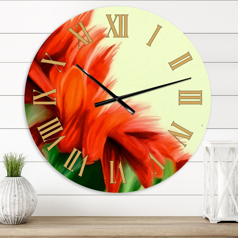 Red Floral On Green - Horloge murale traditionnelle, Petit