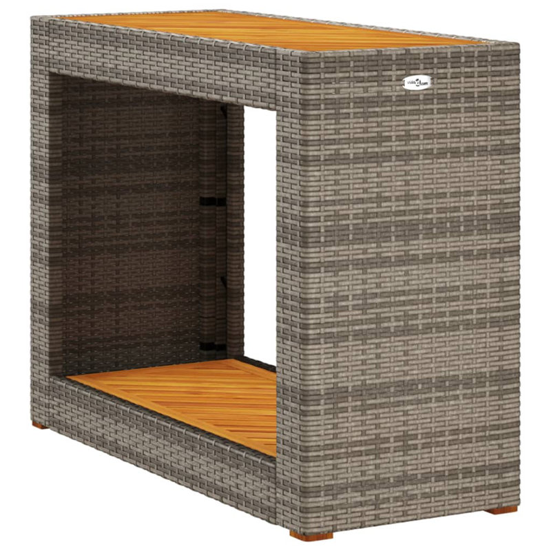 Bungalow Rose Patio Side Table With Wooden Top 39.4"X15.7"X29.5" Poly Rattan, Gray