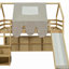 Lit mezzanine en bois pleine grandeur en forme de maison avec tente, naturel et beige-758101015-758101012