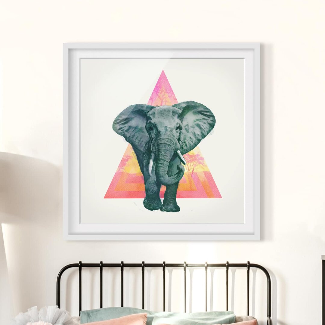 Gerahmtes Poster-Illustrations-Elefant vor Dreieck