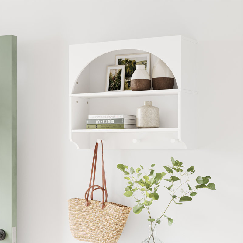 Bronson Arched Wall Shelf With 3 Hooks- White