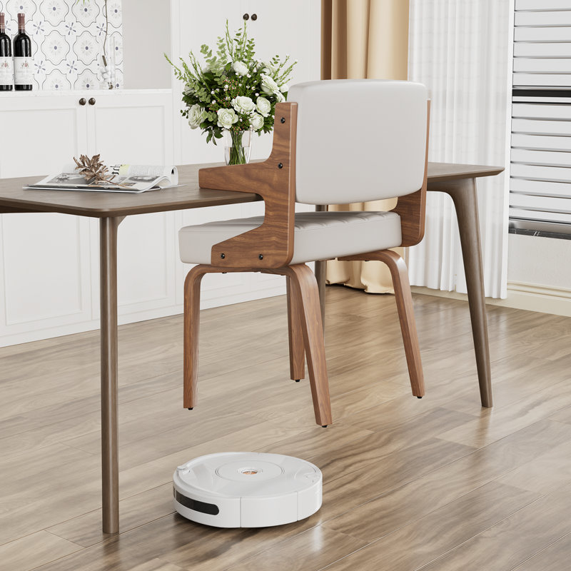 Modern Dining Chair With Wooden Armrests - Pu Leather Upholstered Side Chair For Kitchen & Dining Room, Beige, 1