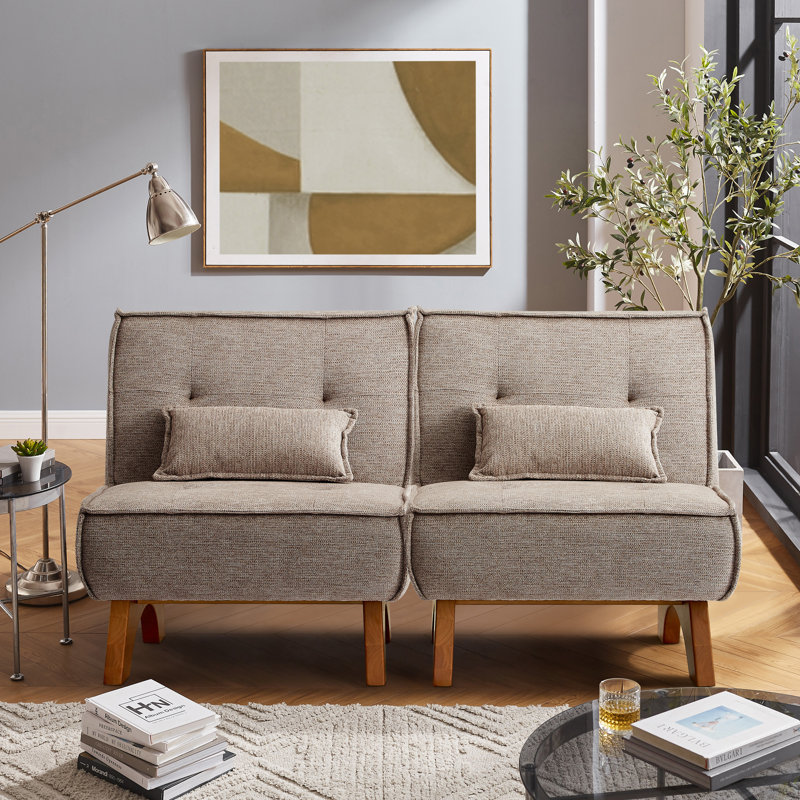 Méridienne d'appoint rembourrée avec oreiller l 29,5 po Kayala (ensemble de 2), Boucle brun clair