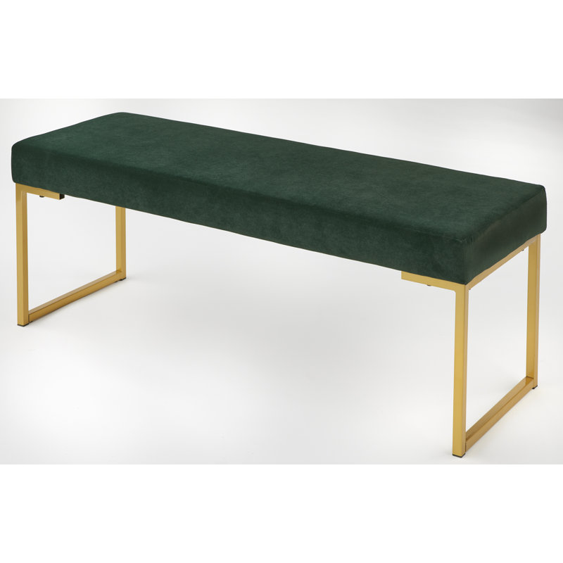Aubreana Velvet Upholstered Bench, Dark Green