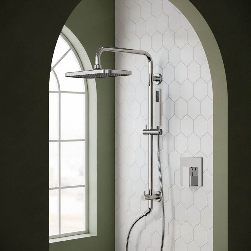 Système de douche mural à pression équilibrée, pomme de douche pluviale 13 po avec douchette coulissante, Chrome chrome