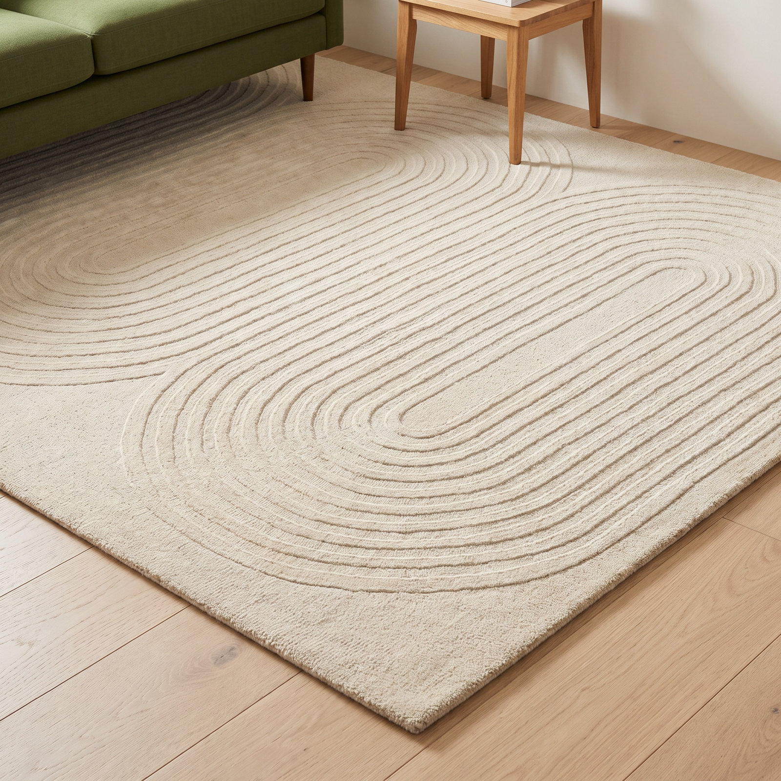 Tillie Ivory Hand-Tufted Geometric Wool Rug, Rectangle 9' x 12'