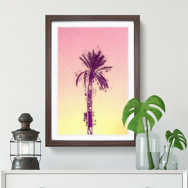 Summertime Palm Tree in Abstract - Picture Frame Painting Print, Walnut Framed, 48cm H x 36cm W x 2cm D