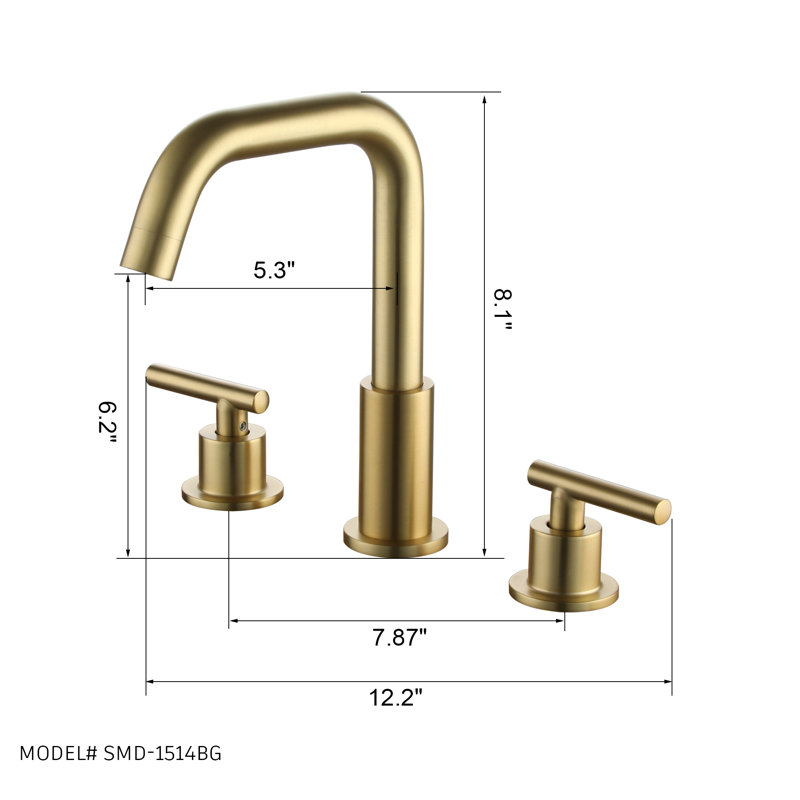 Widespread 2-handle Bathroom Faucet, Brushed Gold
