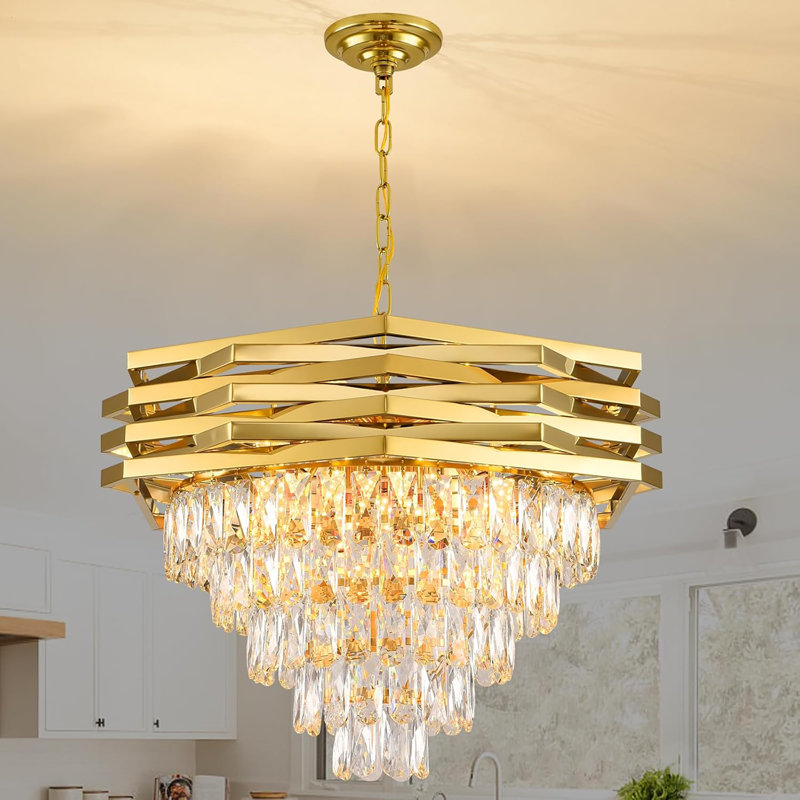Lustre en cristal doré moderne pour salle à manger, H 15,70 po x l 23,60 po x P 23,60 po, 12