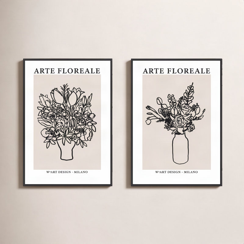 Arte Floreale Set by Romina Gadler, Black Canvas Framed, 20" H x 14" W