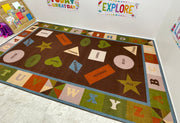 KidCarpet.com Shapes & Alphabets - Tapis de salle de classe aux tons de terre, 7 pi 6 po x 12 pi - Class 1, classe 1