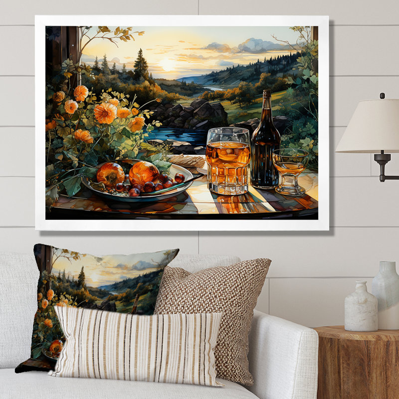 Repas de pique-nique, charme sur toile, Cadre simple blanc, H 16 po x l 32 po x P 1 po